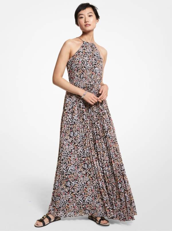 Damske Saty Michael Kors Floral Pleated Georgette Ruzove - Oblecenie Michael Kors Slevy | NYSIV-2103